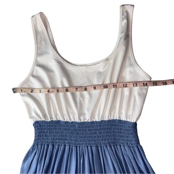 Blue & Ivory Smocked Waist Midi Dress | Flowy Summer Dress | Size Small - Picture 3 of 6